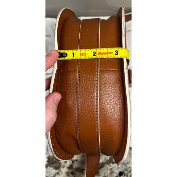 Isaac Mizrahi Crossbody Saddle Bag Leather & Faux Leather Brown &‎ White - Picture 10 of 12